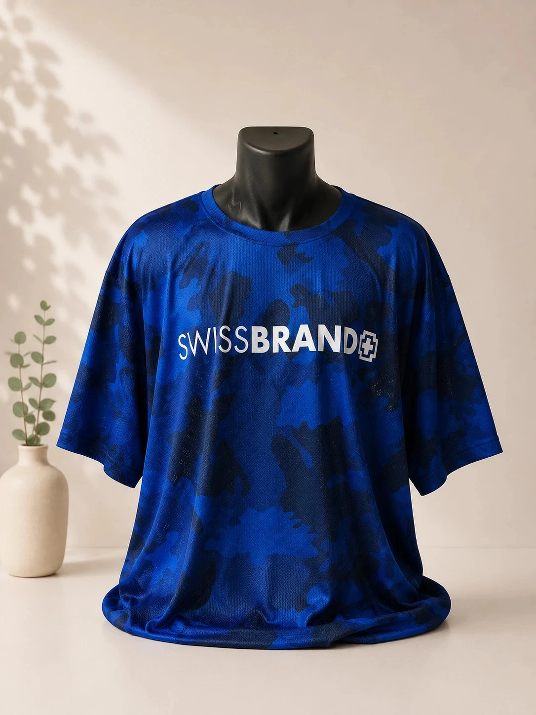 T-shirt technique camouflage bleu 100 % polyester manches courtes homme XXL neuf avec étiquette